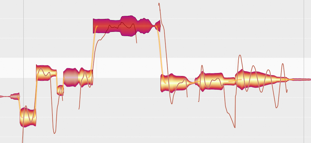 The Melodyne interface showing its piano roll and note blobs