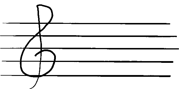 A "G" morphing into a treble clef and back.
